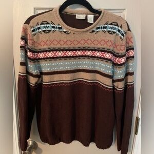 Erika Y2K chenille sweater brown with pattered stripes & rolled collar.